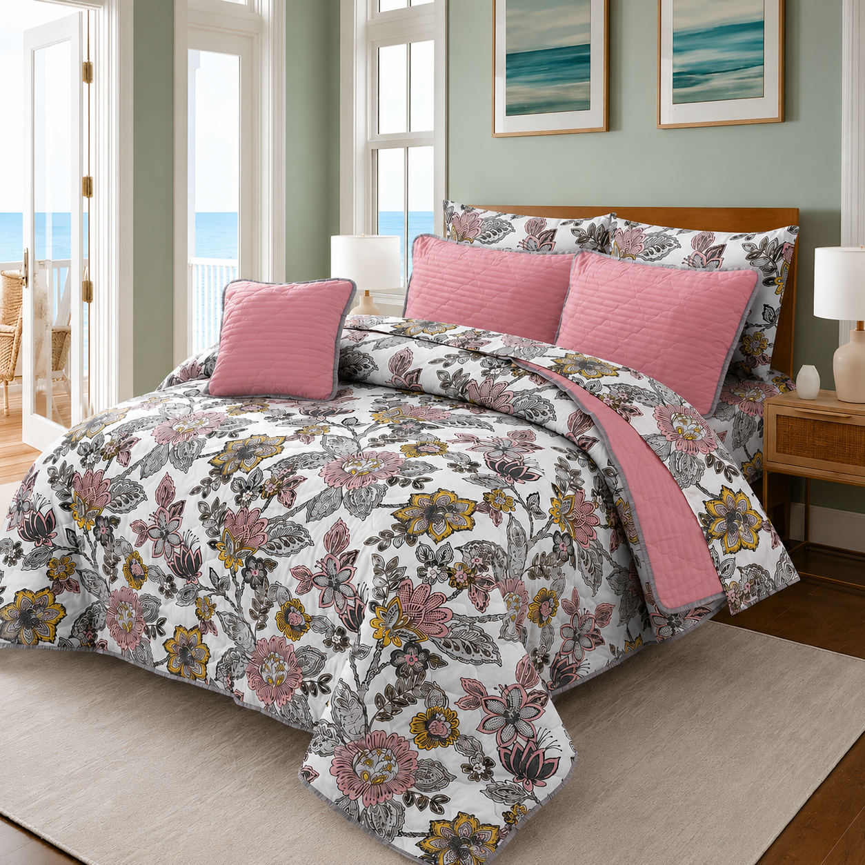 Heritage Blossom Quilted Comforter Set