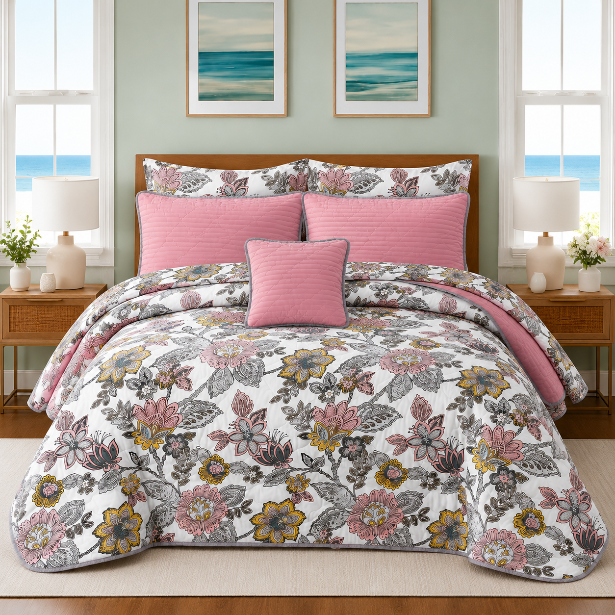Heritage Blossom Quilted Comforter Set