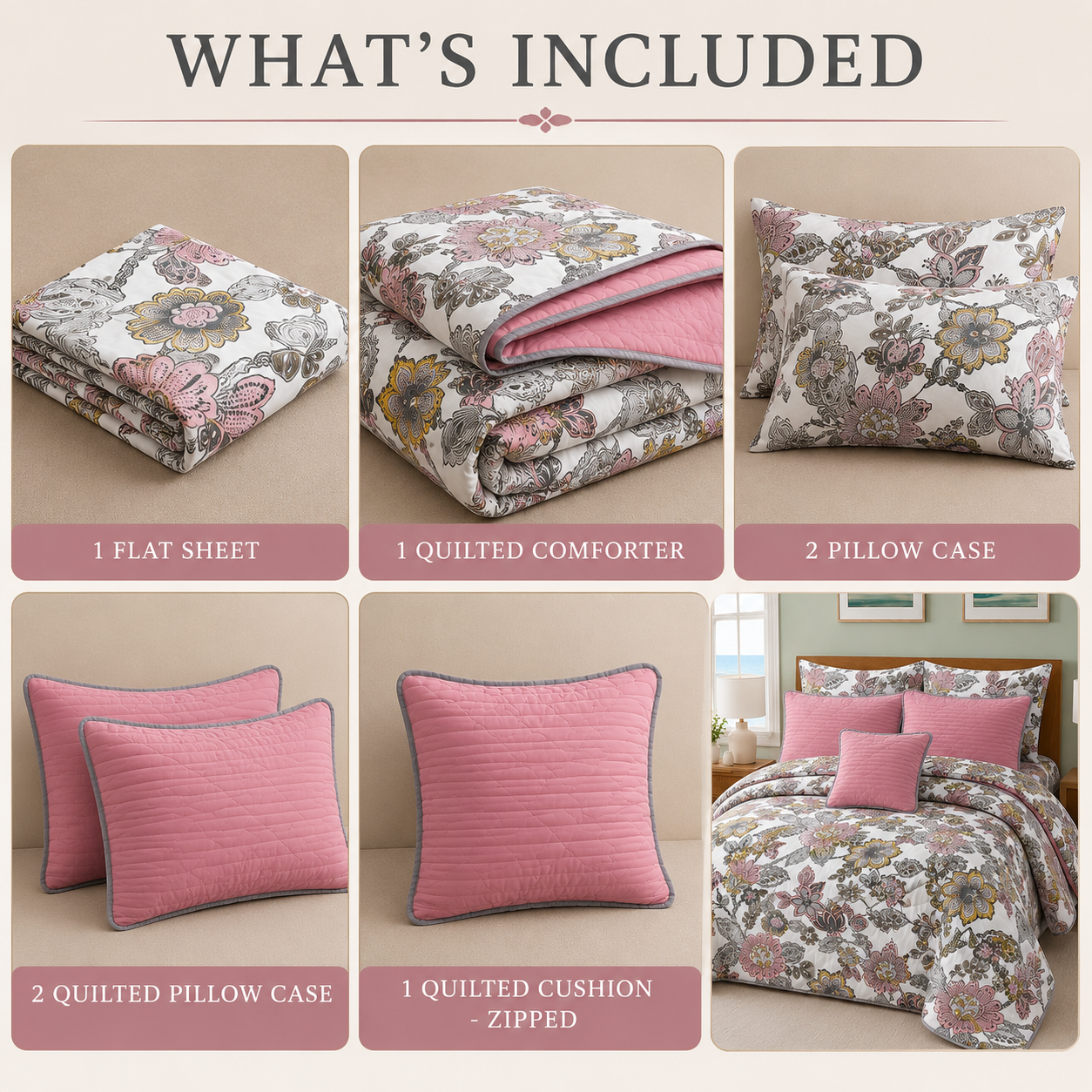 Heritage Blossom Quilted Comforter Set