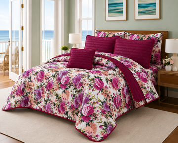 Royal Peony 7-Piece Quilted Comforter Set