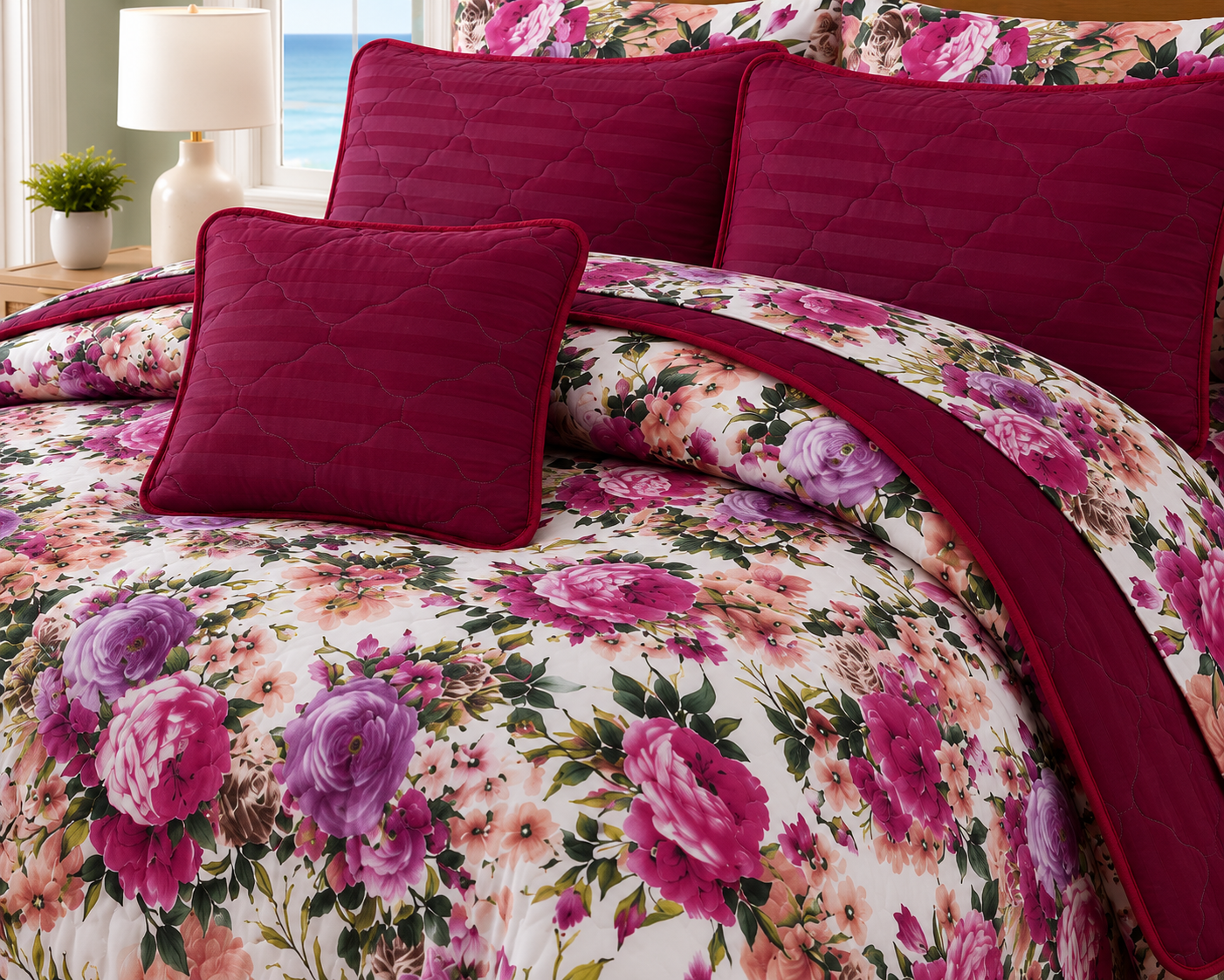 Royal Peony 7-Piece Quilted Comforter Set