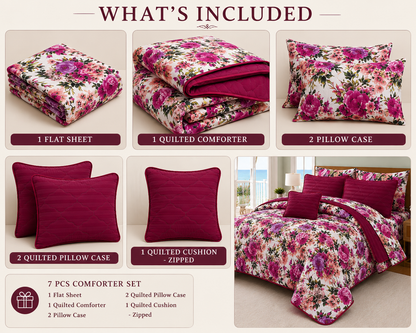 Royal Peony 7-Piece Quilted Comforter Set