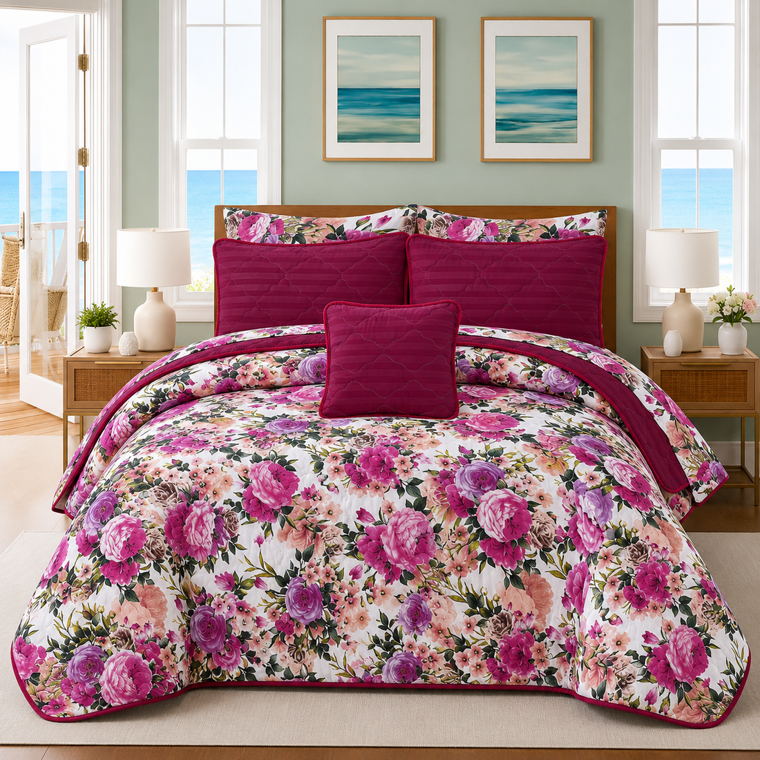 Royal Peony 7-Piece Quilted Comforter Set