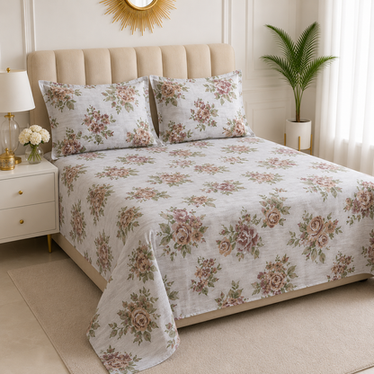 Vintage Rose Premium Floral Bedsheet Set