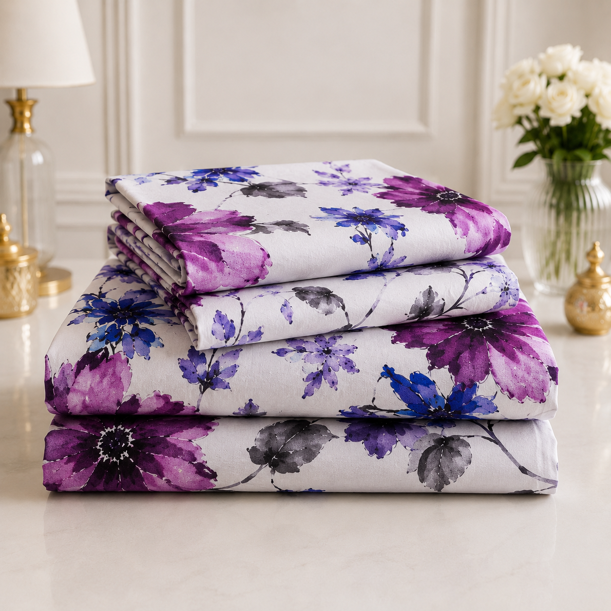 Violet Symphony Premium Floral Bedsheet Set