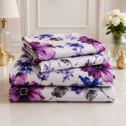 Violet Symphony Premium Floral Bedsheet Set