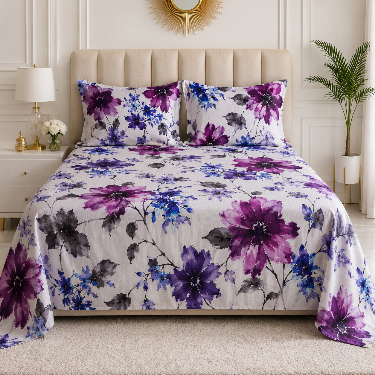 Violet Symphony Premium Floral Bedsheet Set