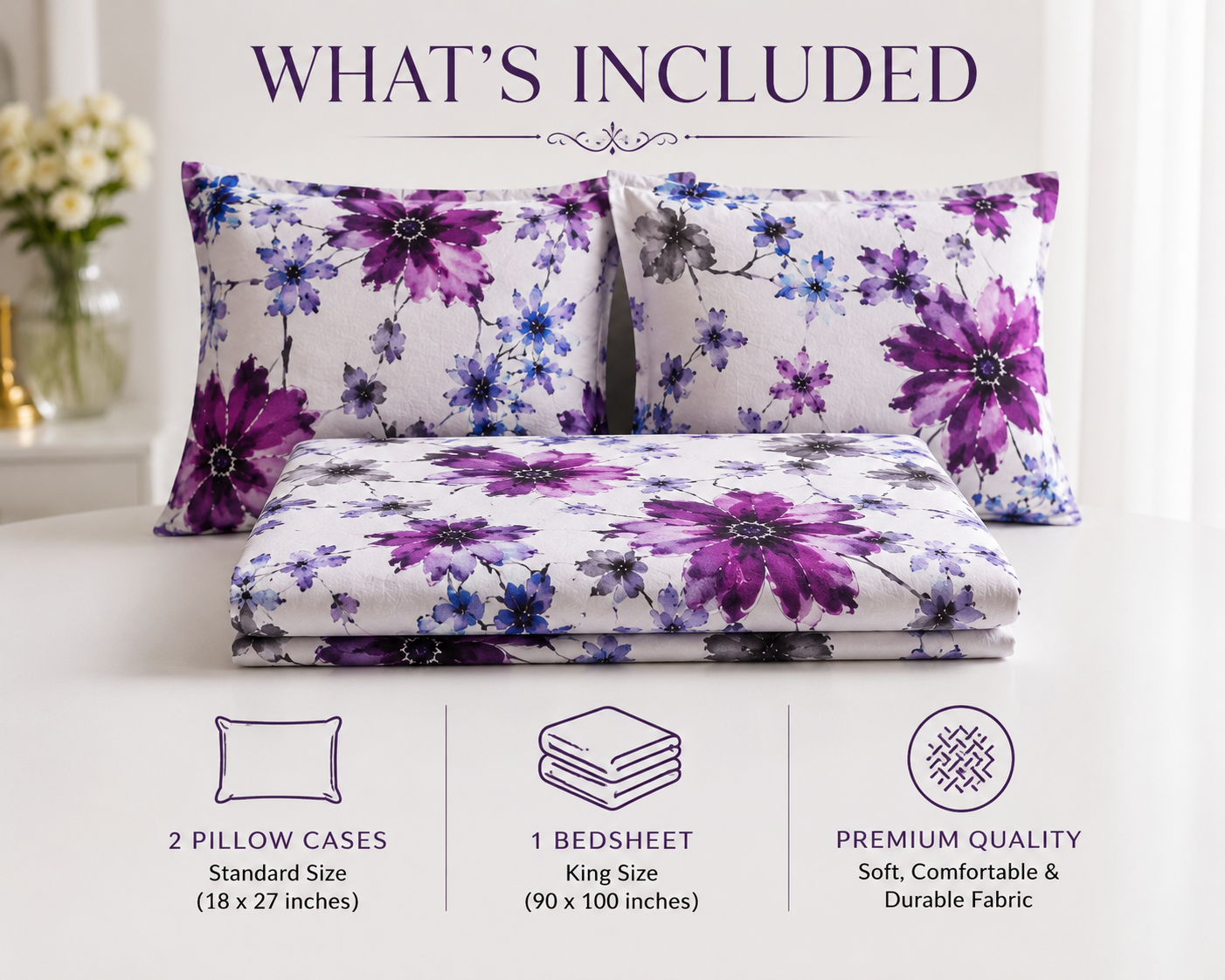 Violet Symphony Premium Floral Bedsheet Set