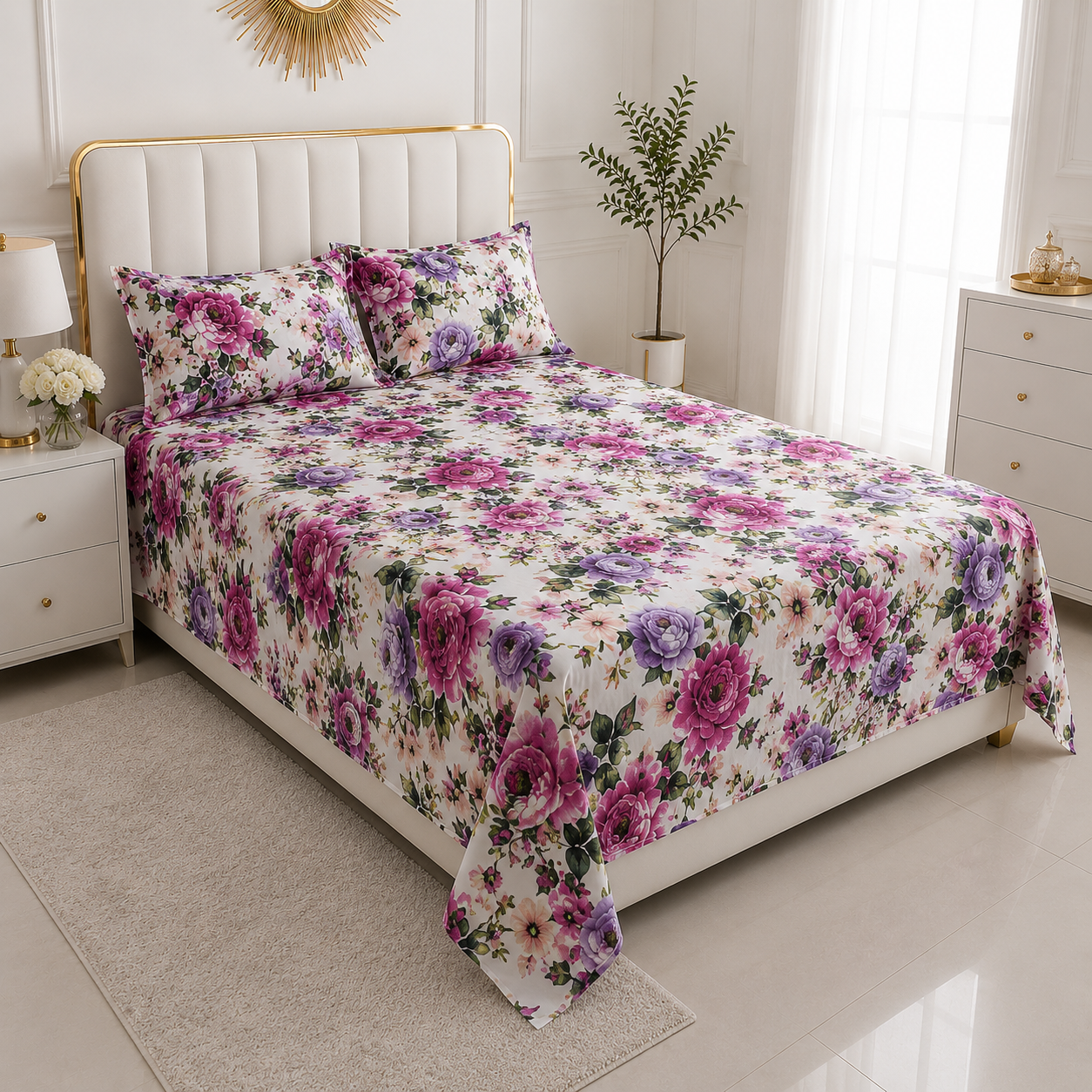 Royal Blossom Premium Floral Bedsheet Set