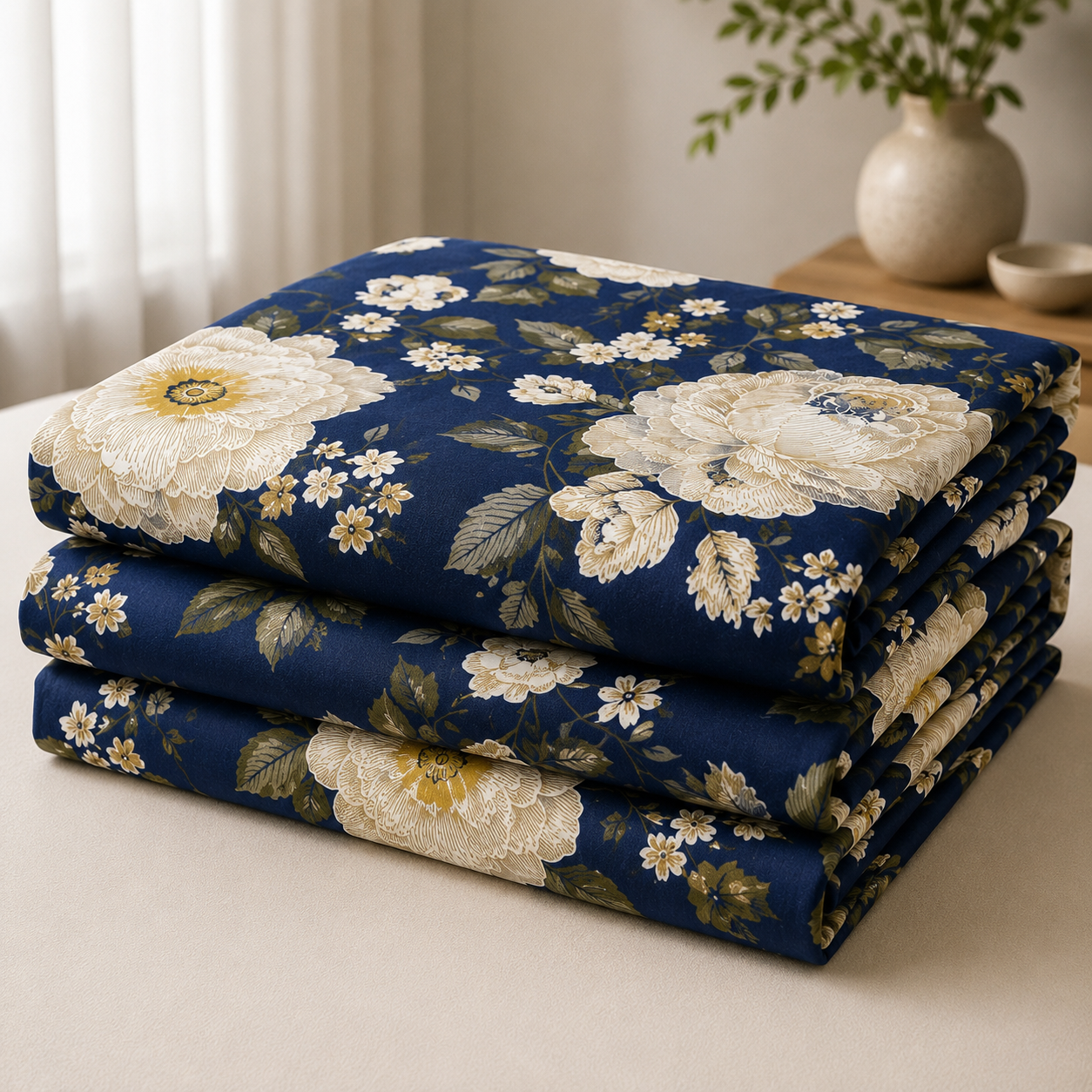 Royal Navy Floral Cotton Bedsheet Set