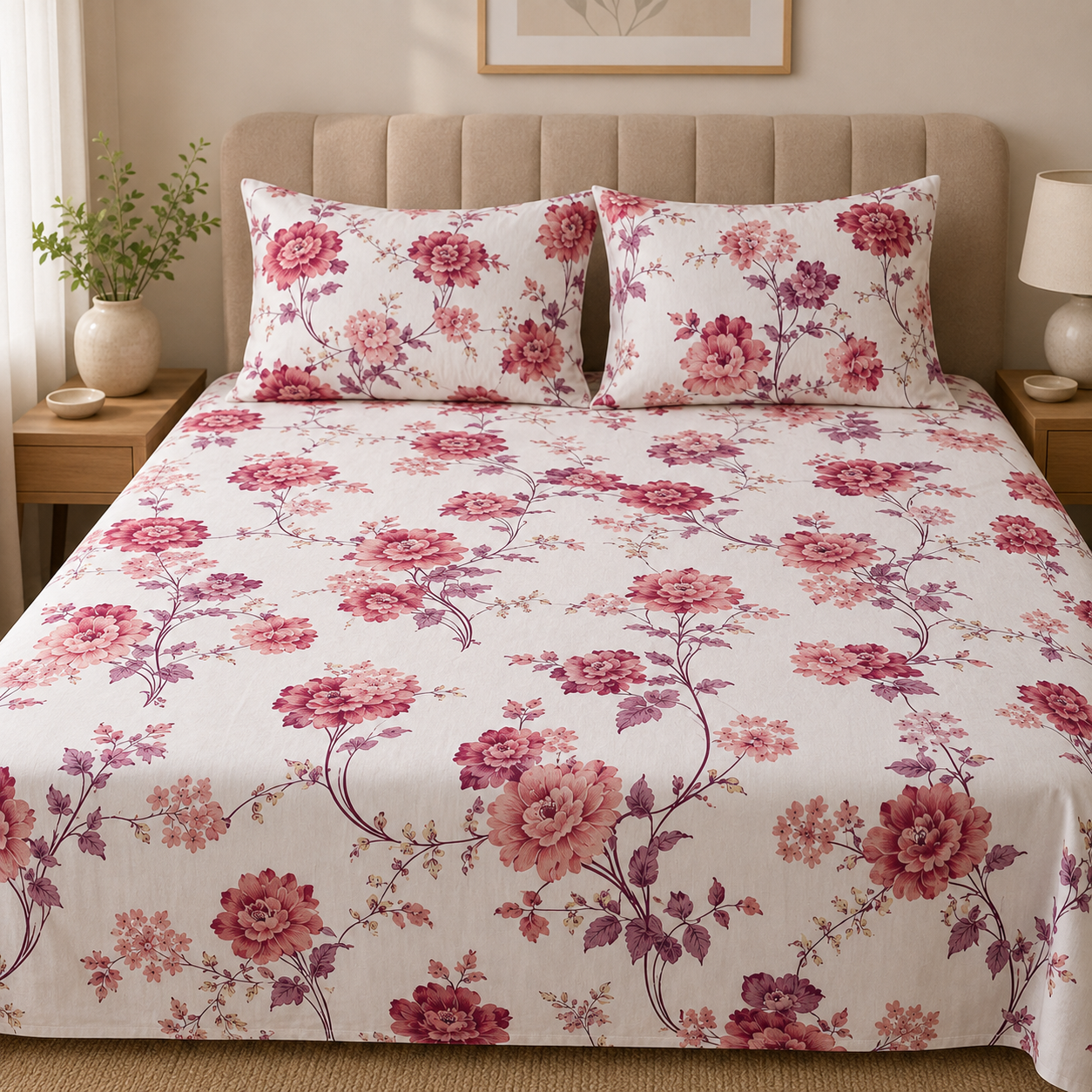 Blush Gardenia Floral Bedsheet Set