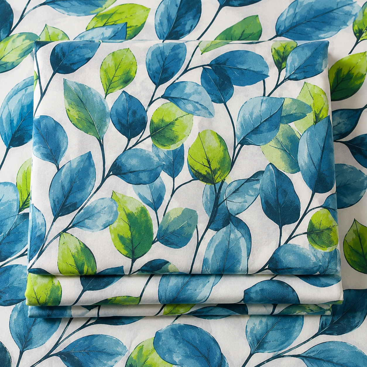 Blue Botanical Leaf Cotton Bedsheet Set