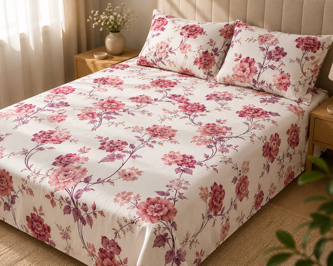 Blush Gardenia Floral Bedsheet Set
