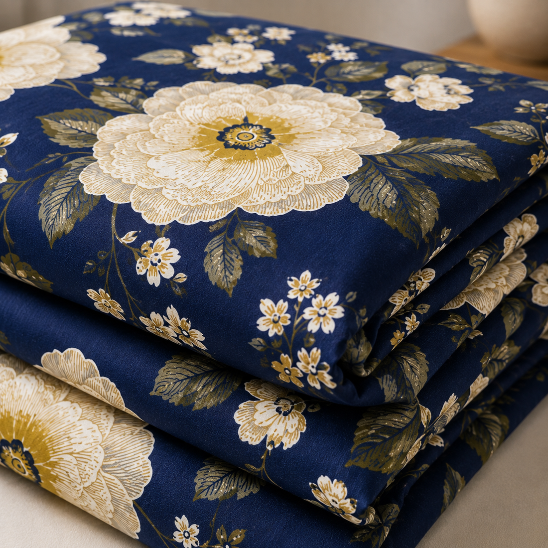 Royal Navy Floral Cotton Bedsheet Set