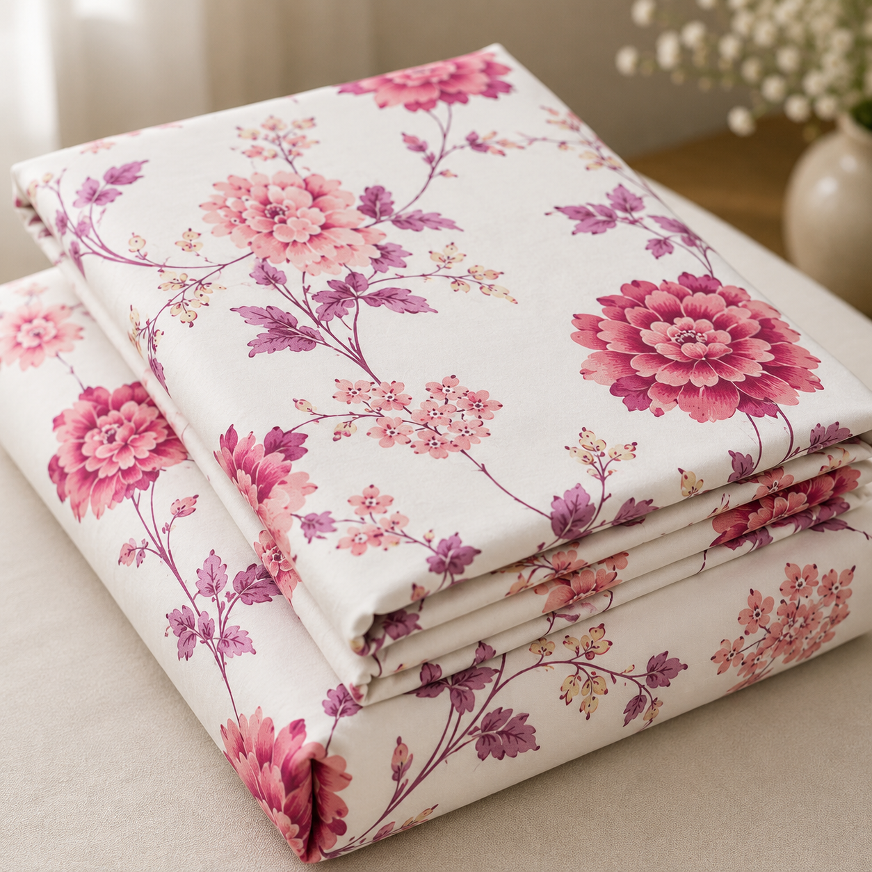 Blush Gardenia Floral Bedsheet Set
