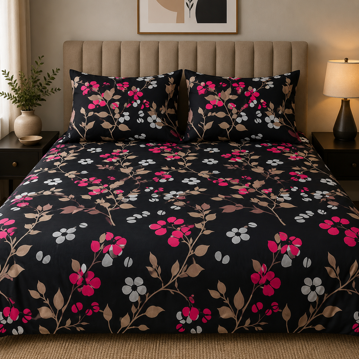 Midnight Blossom Cotton Bedsheet Set