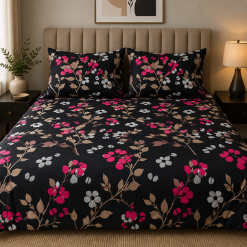Midnight Blossom Cotton Bedsheet Set