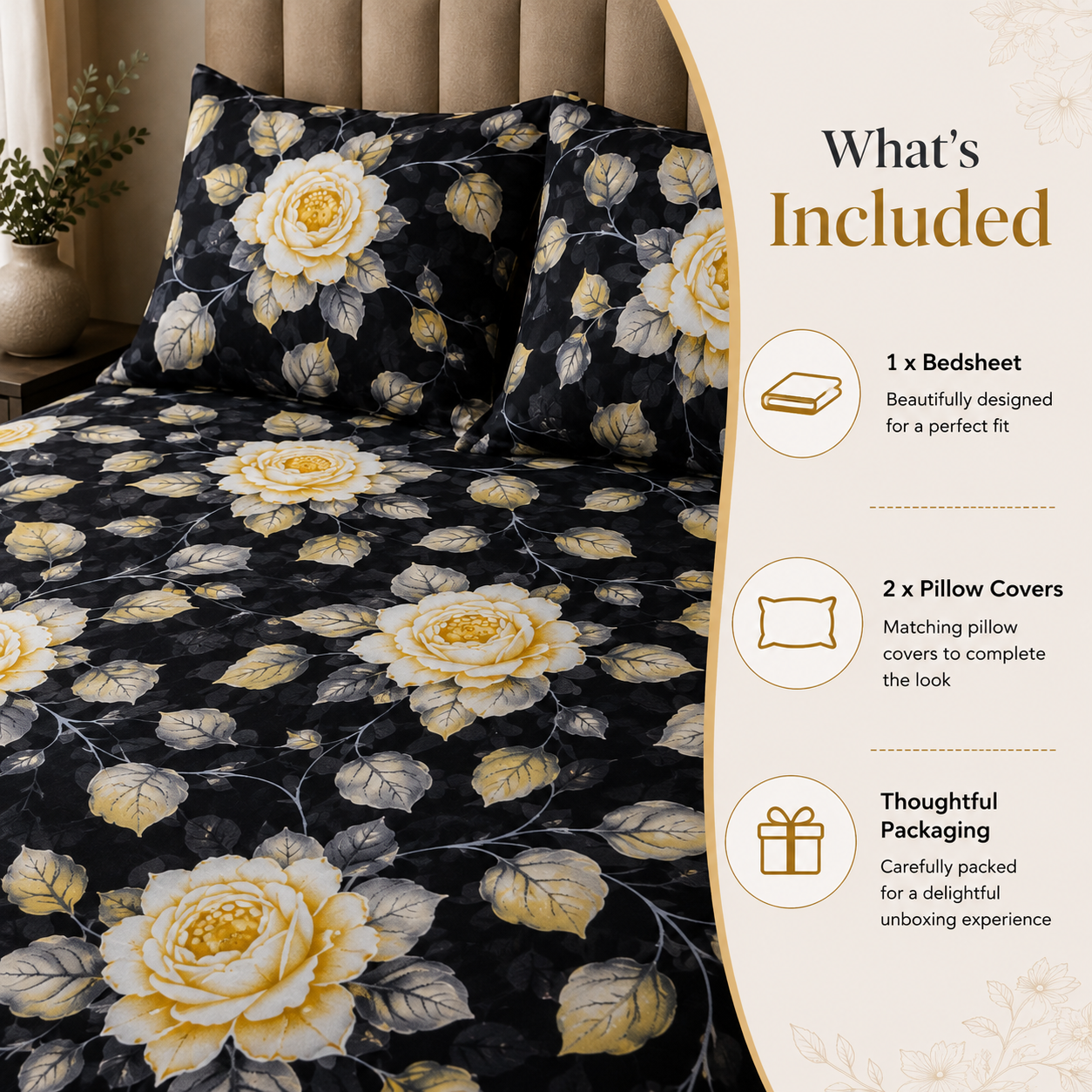 Midnight Rose Luxury Cotton Bedsheet Set