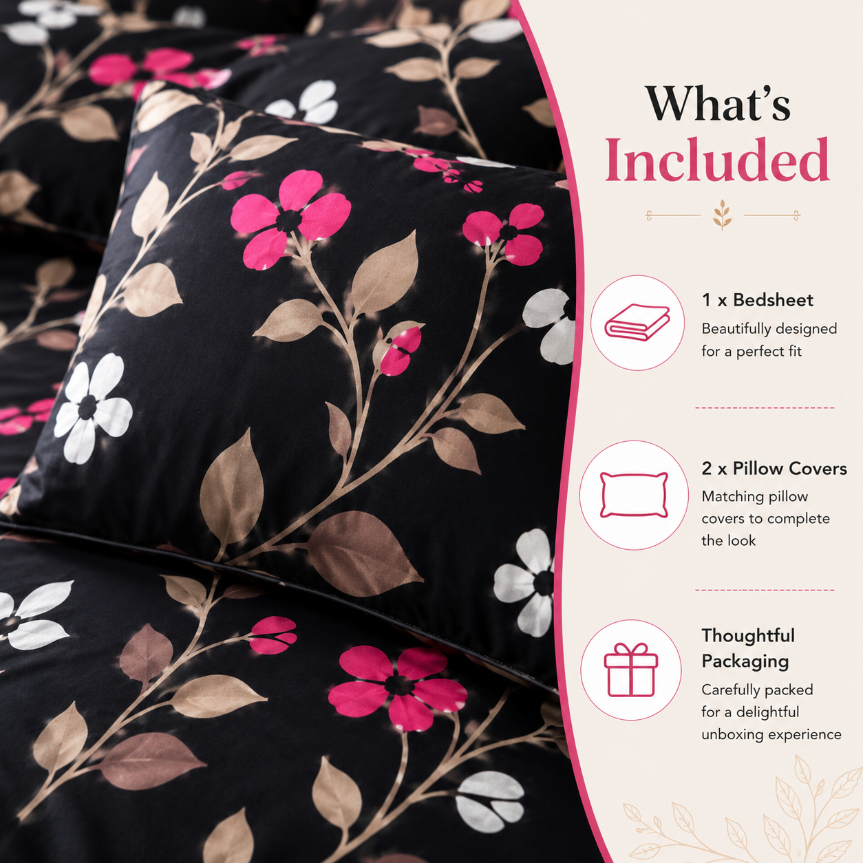 Midnight Blossom Cotton Bedsheet Set