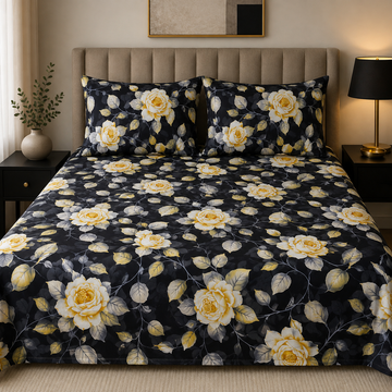 Midnight Rose Luxury Cotton Bedsheet Set
