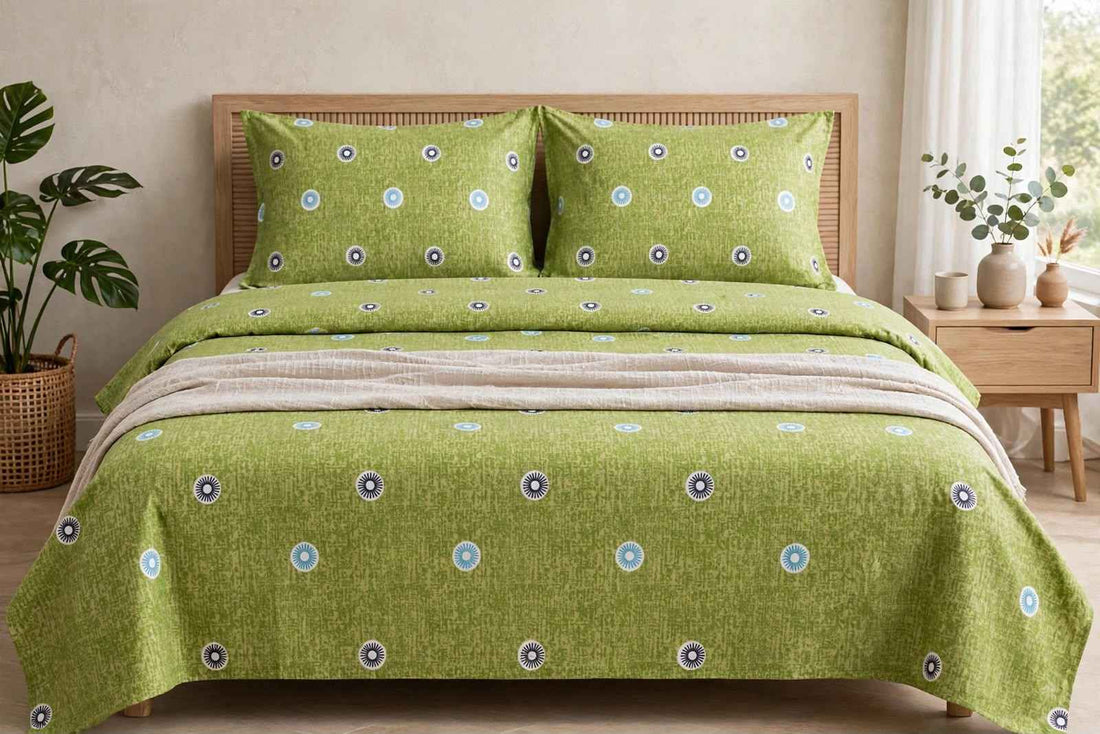 Olive Green Geometric Medallion Pure Cotton Bedsheet Set