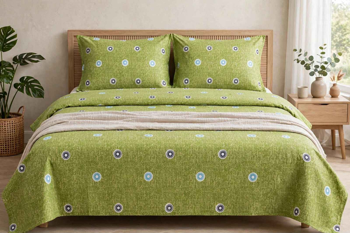 Olive Green Geometric Medallion Pure Cotton Bedsheet Set
