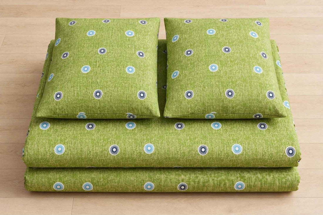 Olive Green Geometric Medallion Pure Cotton Bedsheet Set