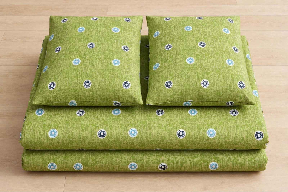 Olive Green Geometric Medallion Pure Cotton Bedsheet Set