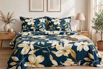 Teal & Ochre Floral Pure Cotton Bedsheet Set