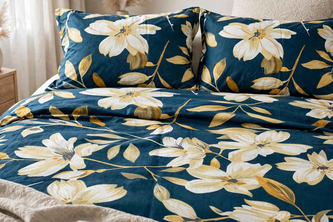 Teal & Ochre Floral Pure Cotton Bedsheet Set